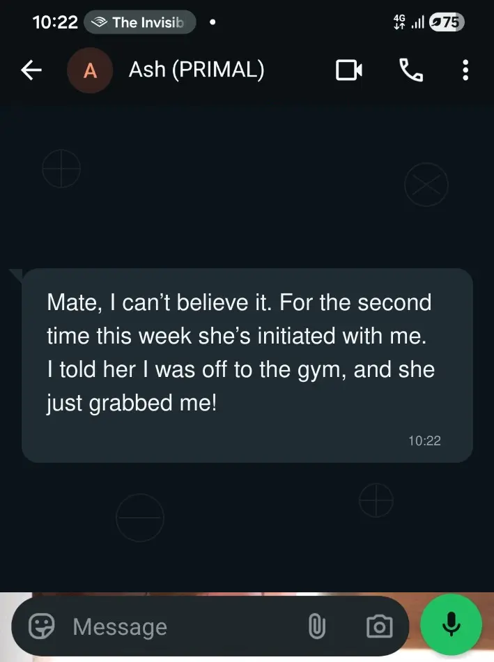 Client message about his wife initiating intimacy twice in one week