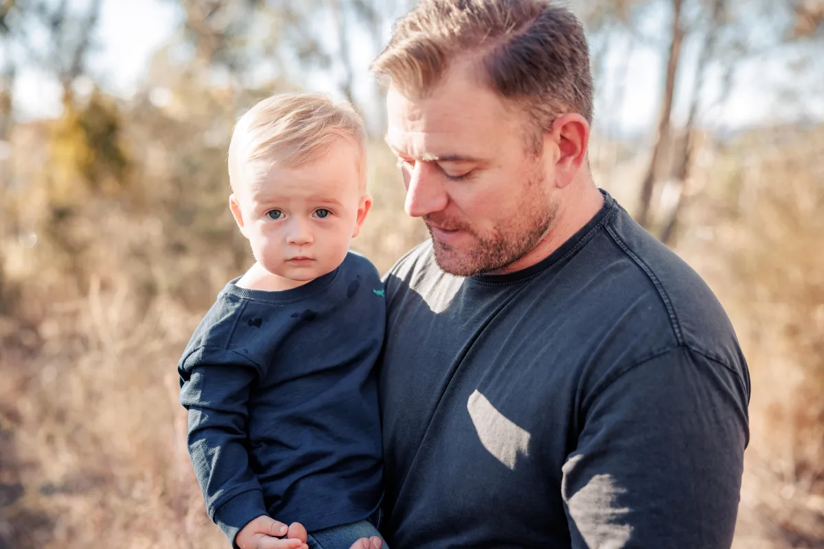 Arran Macdougall with his son